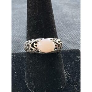 Vintage 925 Sterling Silver Filigree Ring Size  8.75 Light Pink Stone
